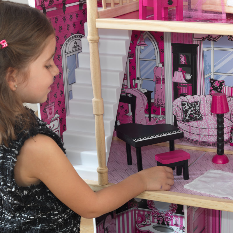 KidKraft Amelia Wooden Dollhouse with Elevator Balcony and 15 Accessories Pink Reviews Wayfair